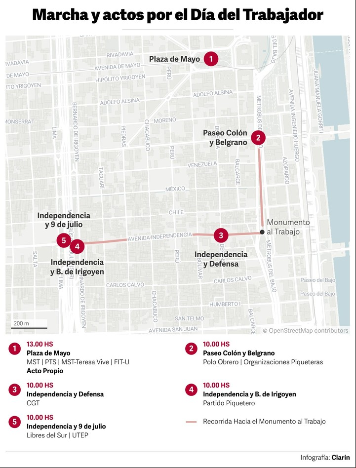 Mapa de marchas por el Día del Trabajador