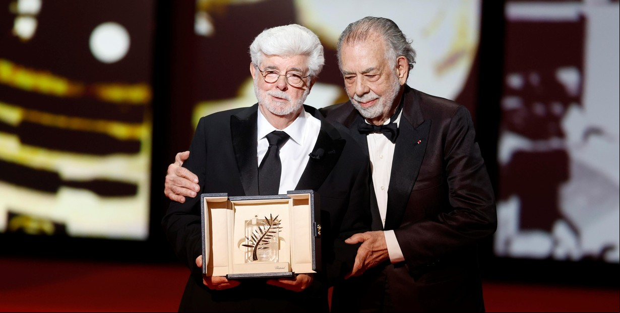 El creador de Star Wars se emocionó al recibir la Palma de Oro de Honor de Cannes en manos del director de El Padrino; todos los ganadores