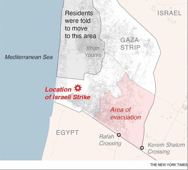 La zona en la que Israel llevó a cabo un ataque que mató a decenas de palestinos en un campo de desplazados el domingo no estaba incluida en las órdenes de evacuación de Israel de principios de mayo,