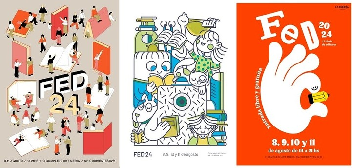 Los afiches de Oqui Paratz, Candela Amestoy y Ángeles Koiman para la FED 2024. Foto: gentileza FED.