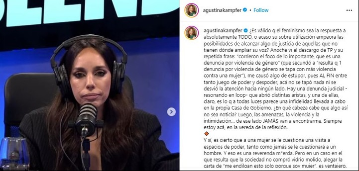 El posteo de Agustina Kämpfer sobre Tamara Pettinato. Foto: Instagram