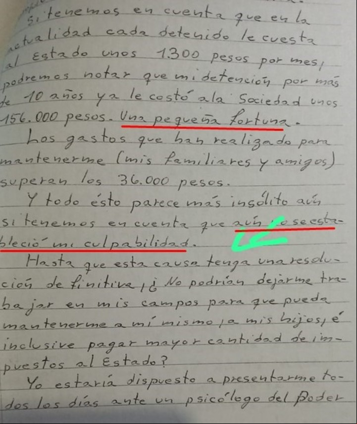 La carta que envió a la Justicia "El carnicero de San Andrés de Giles".