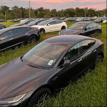 Encontraron un campo entero lleno de coches Tesla aparentemente abandonados