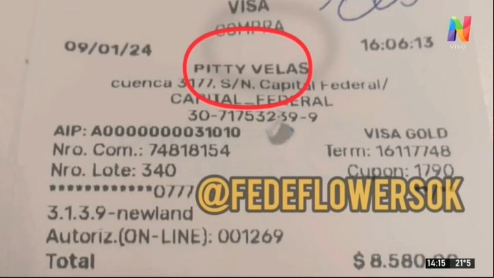 Un ticket del local de Pitty Velas. Foto: X (ex Twitter)