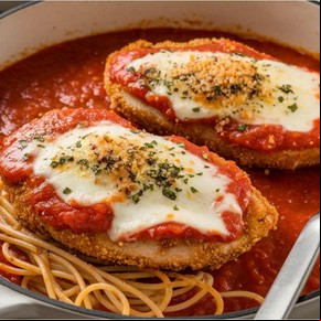 Milanesa de pollo con fideos