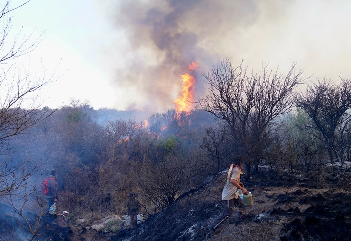 La sequía y el calor son un combo perfecto para la proliferación de las llamas. Foto Marcelo Carroll / Enviado especial