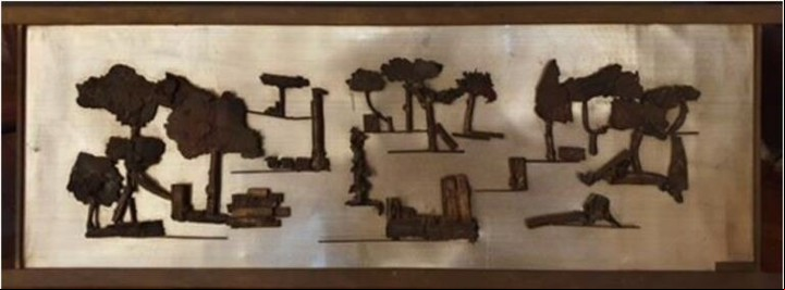 Noemí Gerstein, Título: Paisaje romano, Año: 1963, Técnica: bronce sobre aluminio, Dimensiones: 36 x 98 cm, Adquirida en la Galería Herlitzka &Co, Argentina. Foto: Malba.