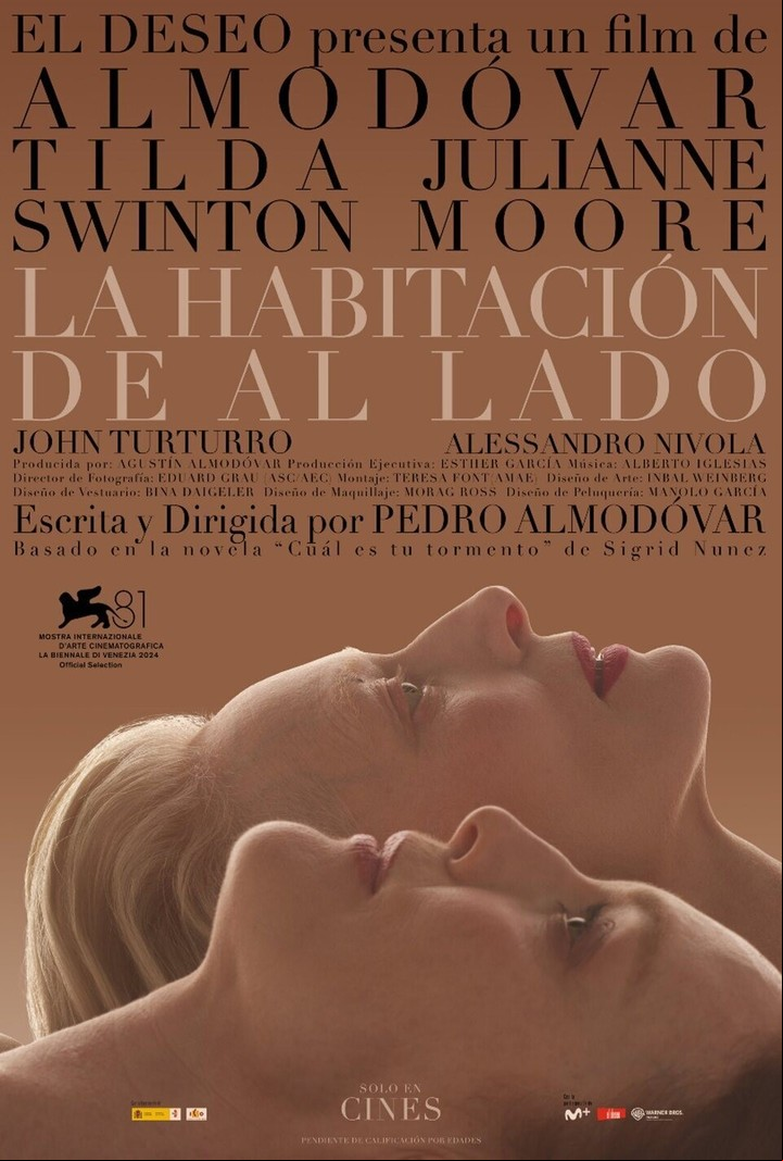 El afiche de "La habitación de al lado", de Pedro Almodóvar diseñada por el argentino Juan Gatti.
