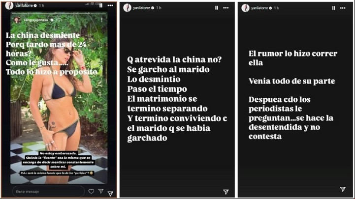 Yanina Latorre contra la China Suárez. Instagram.
