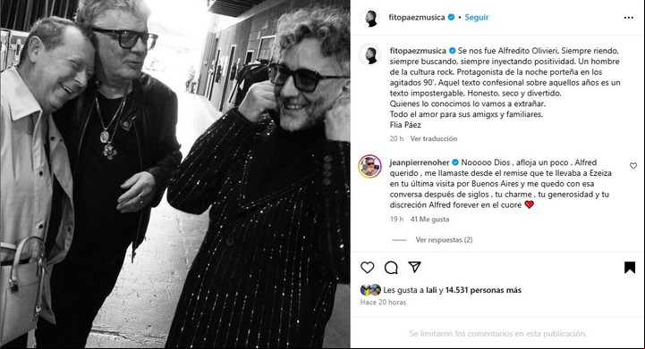 El emotivo posteo de Fito Páez. Foto: Instagram.