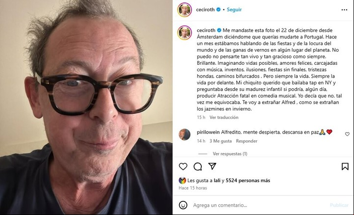 La despedida de Cecilia Roth a Alfred Oliver. Foto: Instagram