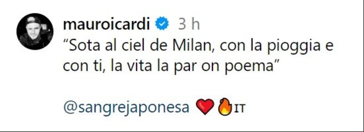 La romántica dedicatoria de Mauro Icardi a la China Suárez en redes sociales.