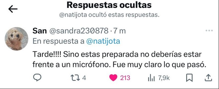 Los s de X se mostraron enojados por la publicación de Nati Jota tras las disculpas de Eial Moldvasky por sus dichos sobre Lali Espósito. | Foto: X