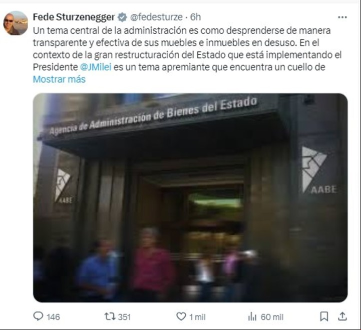 Federico Sturzenegger, ministro de Desregulación, sobre inmuebles del Estado.