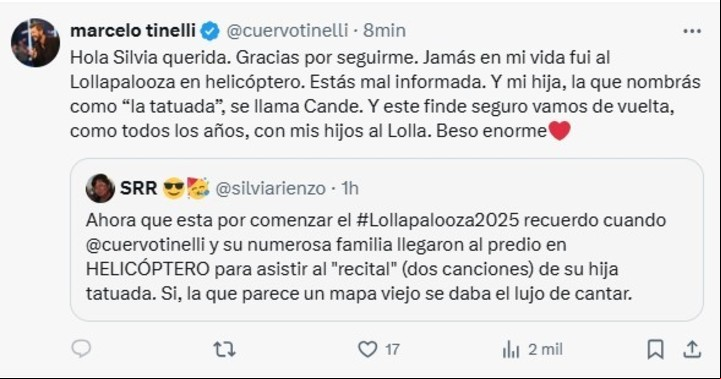 El mensaje de una usuaria de X y la firme respuesta de Marcelo Tinelli.