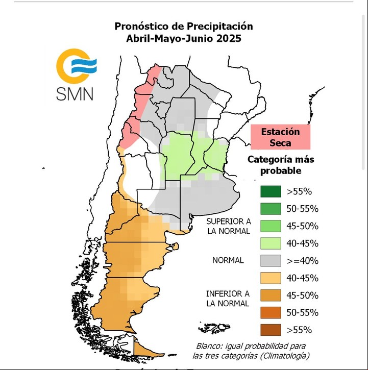 En el mapa de lluvias la tendencia aparece definida en casi todo el país, salvo algunas provincias.