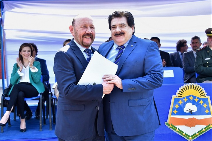 El gobernador de Formosa, Gildo Insfrán, junto al intendente de Clorinda, Manuel Celauro, que murió en octubre de 2024.