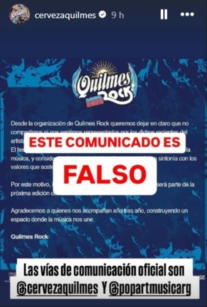 El comunicado oficial y el fake news del Quilmes Rock sobre el rapoero Dillom.