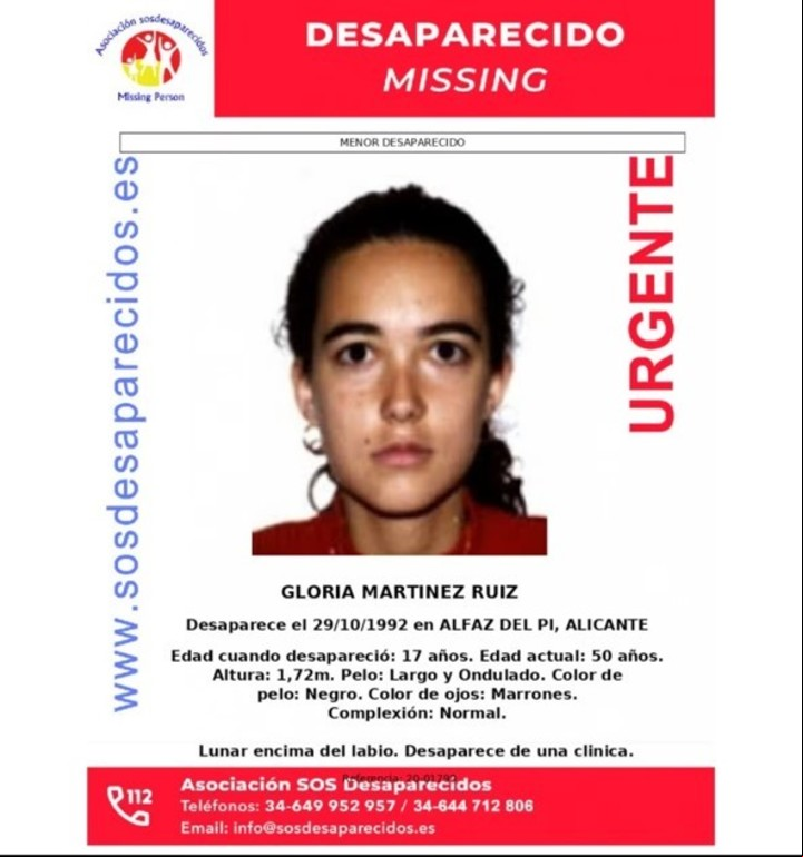 La foto de Gloria Martínez todavía aparece en el portal SOS Desaparecidos.