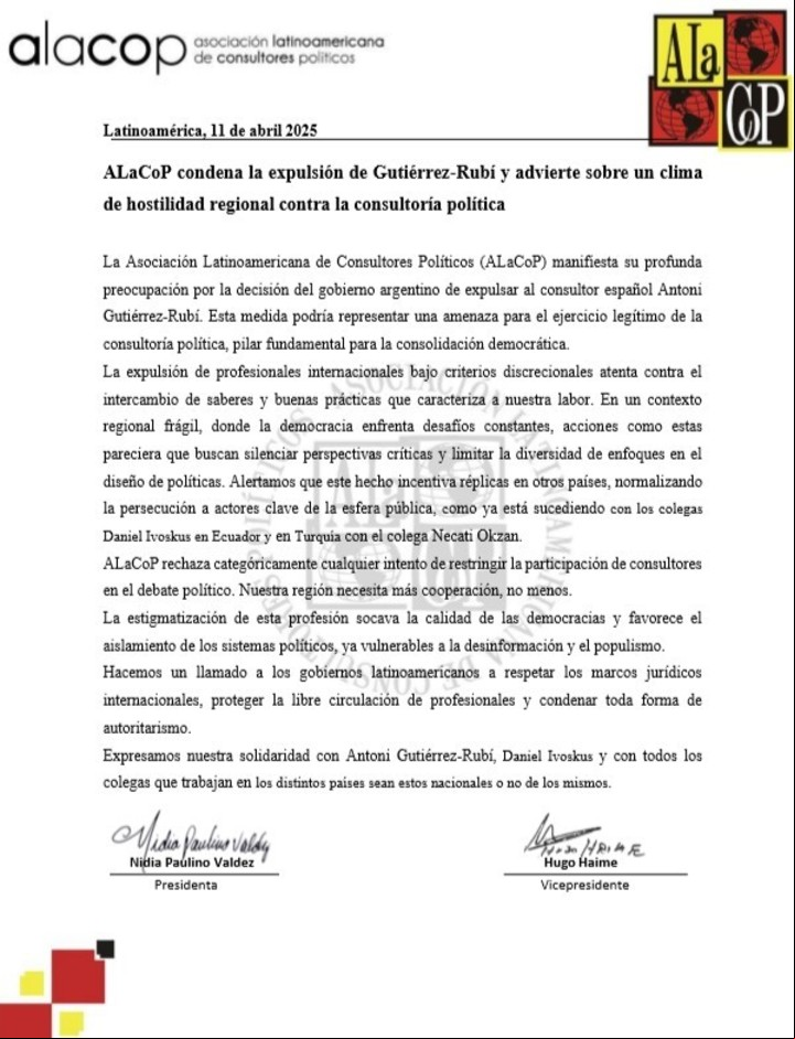 El comunicado de la Asociación de Consultores Políticos.