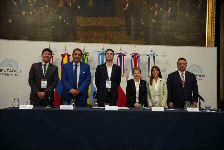 de Políticas Públicas Agropecuarias: (de izquierda a derecha en la foto): Eduardo Castillo Rivas - Congresista Nacional y Presidente de Comisión Agraria del Congreso de Perú; Sebastián Da Silva , senador nacional y Presidente de la Comisión de Ganadería, Agricultura y Pesca de la Cámara de Senadores de Uruguay; Juan Manuel Lopez, diputado nacional por Buenos Aires- Integrante del Espacio Legislativo
Interpartidario del Agro -ELIA, Argentina; Tereza Cristina, senadora Federal y Ex ministra de Agricultura, Ganadería y Abastecimiento de Brasil; Ángeles Naveyra, presidente de la Fundación Barbechando (Argentina), Marcos Daniel Pineda García - Senador Nacional y Presidente de la Comisión Quinta del
Senado de Colombia; Gustavo Leite, senador nacional de la República de Paraguay.