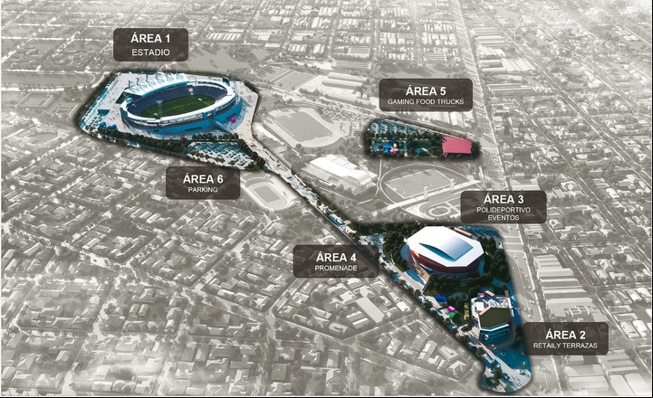 El estadio Mundialista renovado por completo, el polideportivo aggiornado y un entorno moderno "con zonas gastronómicas, de retail y gaming".