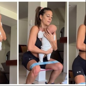 Sol Pérez se mostró entrenando con su bebé en brazos, a un mes de la cesárea: “Volviendo de a poco”