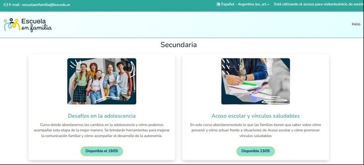 Los cursos de nivel secundario, los próximos que se habilitarán. Foto: captura Escuela en Familia