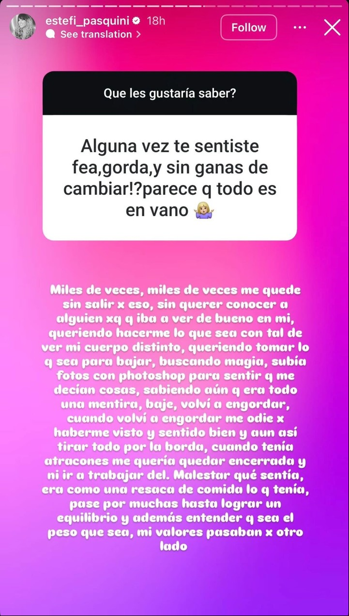 Estefanía habló sobre sus inseguridades. Foto: Instagram