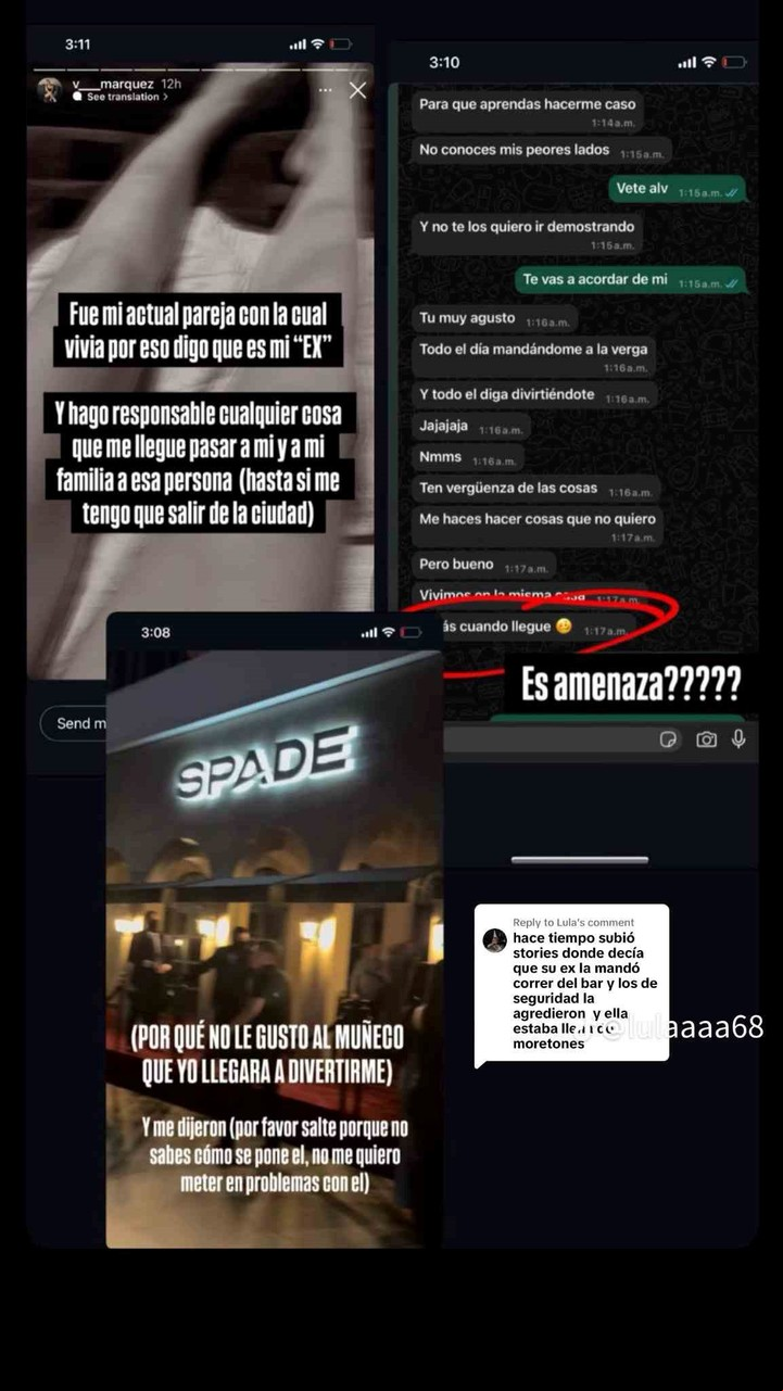 Algunas capturas que circularon en redes vinculadas al ex novio de Valeria Márquez.