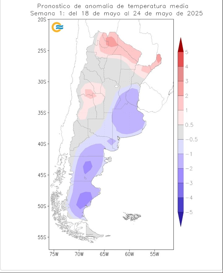 La anomalía de temperatura prevista para la semana que comienza en la Ciudad.